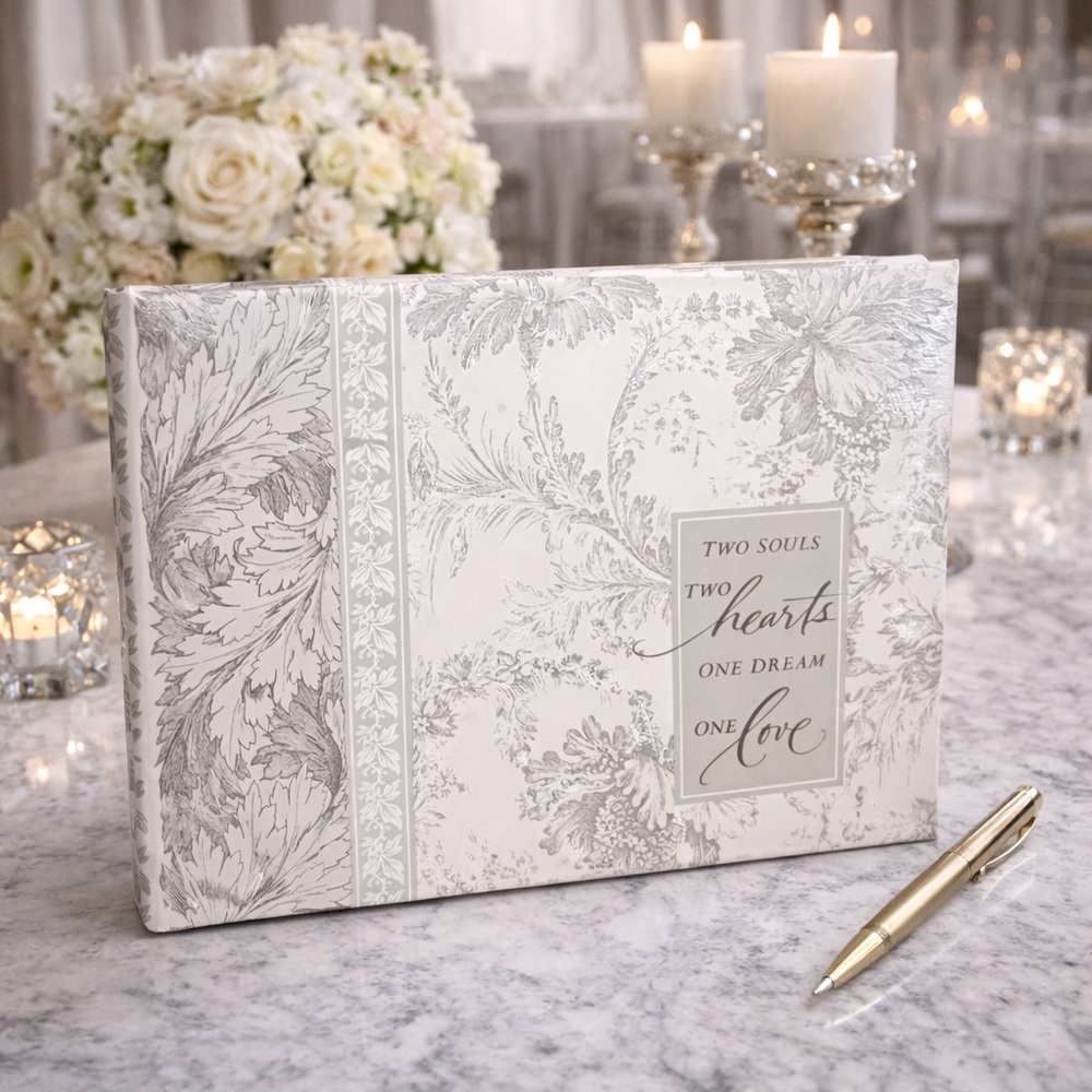 Hallmark Wedding Monogram Guest Book | “Two Hearts One Love” Elegant Keepsake
